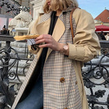 Simplee Casual lapel women trench coat Double breasted stitching plaid female long trenches High street style ladies