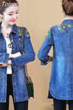 Denim Coats Women Long Sleeve Casual Fashion Turn Down Collar All-match Vintage Chic Jackets Coat Clothing