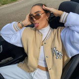 Y2k Green Print Fashion Baseball Bomber Coat 2021 Autumn Winter Oversized Patchwork Jacket Varsity Women Casual