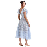 Long Dress Court Lace High-Rise Thin V-Neck Sexy Short-Sleeved Dress