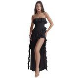 Summer New Sexy Lotus Leaf Side Wrapped Chest Fork Sleeveless Shoulder Dress Dress