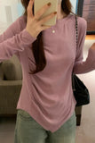 T-Shirt With Round Neck And Shoulder For Women In Autumn, The New Irregular Bottom Has A Niche Coat With A Sense Of Design.-Outfit