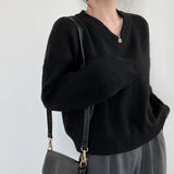 V-Neck Pullover Dark Academia Sweater-Outfit