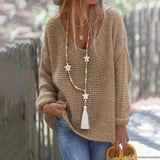 Toloer Ladies Casual Loose Long Sleeve V Neck Fall Winter Sweater Knit