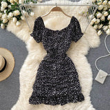 2021 Summer Chiffon Floral Dress Women Sexy Short Beach Dresses French Boho Daisy Print Vacation Party Ruched