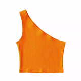 Toloer Autumn / Winter Ebay Sleeveless Diagonal Shoulder Vest Female Ins Fashion Wear A Slim Open Shoulder Short Crop Top-Outfit