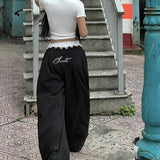 Low-Rise Color Lace Lace Waist Loose Casual Pants Fashion Woven