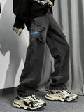 Men's Distressed Star Embroidered Loose Jeans-Outfit