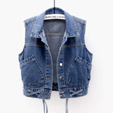 Vests Women Large Size 4XL Chic Criss-Cross Pocket Design Fashion Teens Denim Outwear Sleeveless Vintage Womens Cropped