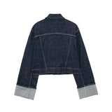 2025 New Women's Roll-Sleeve Denim Jacket Straight