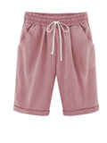 Summer Cotton Shorts Women Elasticity Waist Harajuku Lace Up Green Women's Oversize 8XL Knee Length Pants Trousers