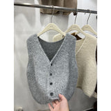 Solid Color Sleeveless Cardigan Knitted Vest 2024 Autumn And Winter New Style Folded Sweater Women's Dress-Outfit