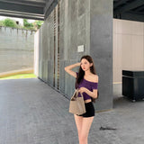 Toloer Desire Inclined Shoulder Short Sleeve T-Shirt Female 2024 Summer New Short Crop Slim Versatile Student Jacket Ins