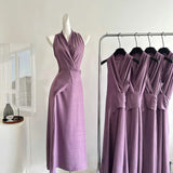 Femininity Purple V-Necked Neck Dress Female Design Feel Belt Strap Vest
