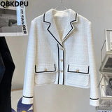 Womens Tweed Short Jackets Spring Fall Vintage Coats Korean Casual Chaquetas Sweet Loose Chic Fashion Outwear 2023