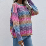 Rainbow Striped Knitwear Sweater Crew Neck Casual Women Pullovers Sweaters Female Long Sleeve Colourful Jumper Top Winter