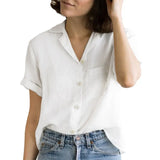 Shirt Solid Color Cotton Linen Pocket