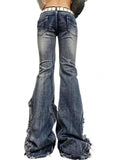 Raw Trim Splice Low Rise Flare Jeans-Outfit