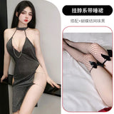 Night Vows Tiffic Lingerie Sexy Passion Student Suit Uniform Seduction Free From Pure Desire Silver Flaky Cheongsam