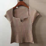 new spring sqaure collar sleeveless knitting pullover slim short high waist top female tank