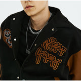 2022 Retro Leather Stitching Baseball Uniform Jacket Female Autumn Winter Couple Embroidered Long Sleeve Hip Hop Bomber