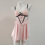 With Chest Cushion Pure Lust Wind Pajamas Female French Pure Lust Wind High-Grade Lace Perspective Thin Ice Ribbon Sling