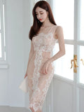 Wind To Close The Waist Thin Temperament Sling Skirt 2025 Summer Dress New Korean Version Of The Design Lace Bag Hip