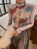 Japanese Vintage Floral Mesh Top Harajuku See Through Translucent Sheer Top Tie Dye Long Sleeve T-shirt Basic Tee