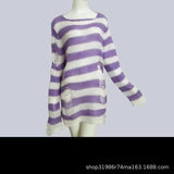 Toloer Hole Hollow Out In The Long Sweater Female Stripe Loose Color Dark Versatile Knit Niche Punk-Outfit