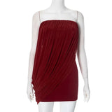Burgundy Strapless Draped Mini Dress-Outfit
