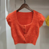Of Sting Velvet Autumn Temperament High Waist Exposed Umbilled Short-Sleeved Sweater New Ocean Knitted Open Shirt Bottom