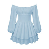 Summer Pleated Off-neck Long Sleeve Casual