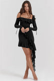 Long Sleeve Off-shoulder Ruffle Mini Dress-Outfit