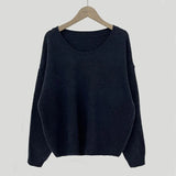 Dark Academia Solid Color Round Neck Sweater-Outfit