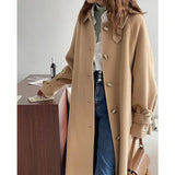 Korean Winter 2021 Handmade Single Breasted Double Faced Lacing Belt Long 100% Wool Coat Women Loose Woolen Oversized
