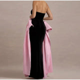 Black Strapless Large Pink Sides Bow Maxi Dress-Outfit