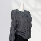 Toloer Not Pierced Hole Round Neck Tassel Sweater Women's Design Sense Bottom Waste Earthen Top Loose