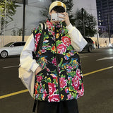 Chinese Wind Northeast Big Flower Cotton Vest Large Size Loose Autumn And Winter Coat Vest Vest Costume Sleeveless Coat-Outfit