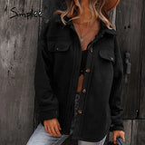 Simplee Office Lady Lapel Sheepskin Coat Jackets Winter Long Sleeve Outwear Coats Women Casual Fashion Ladies Winter