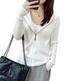 Spring Style Zipper, Hooded, Knitted Cardigan, Slim, Bottom Hooded Sweater, Fashionable Small Coat-Outfit