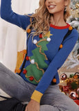 Christmas Blue Contrast Red Collar Long Sleeve