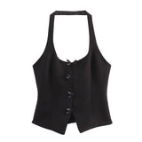 Hanging Neck Sling Vest Low-Rise Fine Striped Skirt Sling Skirt