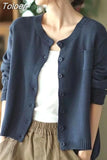 Women's Knit Long Sleeve Fashion Single Breasted Casual O-Neck Vintage Street Solid Cardigan Clothing Tops Autumn