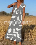 Ladies Style V-Neck Loose Waist Dress 2025 Summer Fashion New Set Long