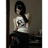 Gothic Punk Printed Rib Crop Tank Top-Outfit