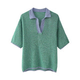 Summer New Women's Loose Knit POLO Shirt Top High Waist