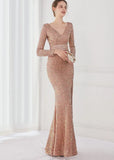 Winter Elegant Deep V Neck Long Sleeve Slit Cocktail Eevening
