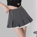 Patchwork Pleated Skirts Women Summer Japanese Preppy Ruffles Mini Skirts Y2K High Waist Kawaii All Match A Line Skirts-Outfit