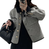 New Small Fragrant Style Short Style Coat Small Square Collar Fashion Temperament Single-Breasted Imitation Double-Sided Knitted Cardigan Girl-Outfit