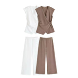 Homemade New Women's Pin-Sleeveless Top Textured Wide-Legged Casual